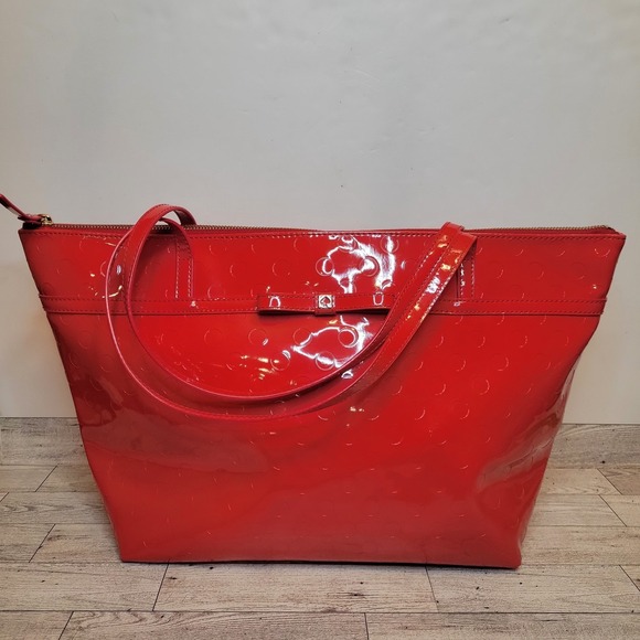 Kate Spade New York Sophie Camellia Street Tote Bag Red Polka Dot Vinyl - Picture 1 of 16